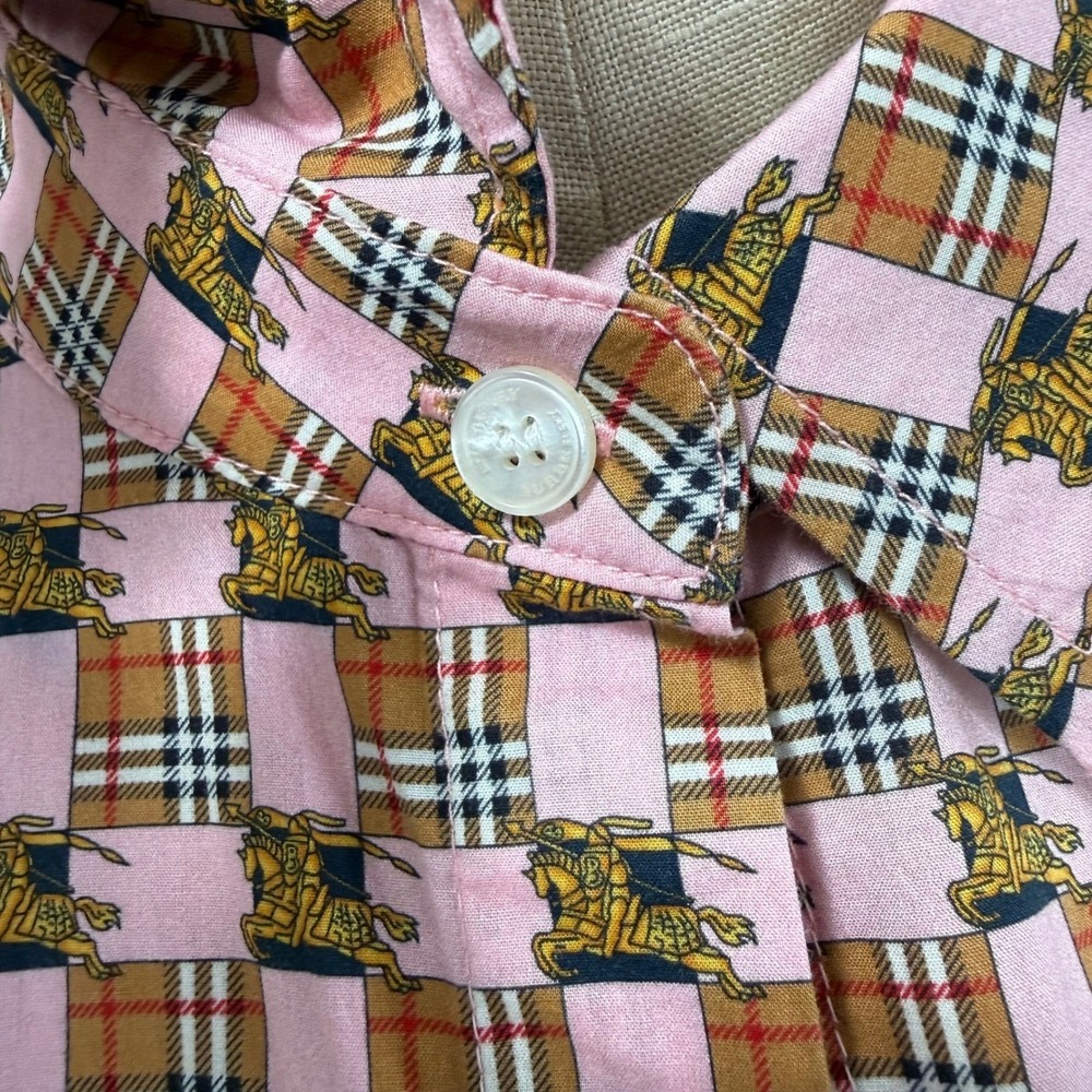 Burberry Shirt Dress Womens 14 Pink Short Sleeve Belted Tiled Archive Print - Picture 3 of 14